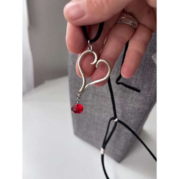 Handmade Fork Tine Heart Pendant Necklace Red beaded boho love jewelry - Picture 4 of 5